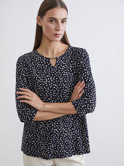 Bisiklet Yaka Puantiyeli Bluz