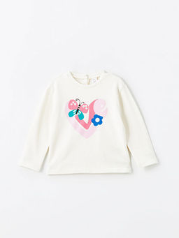 Bisiklet Yaka Bask?l? K?z Bebek Sweatshirt