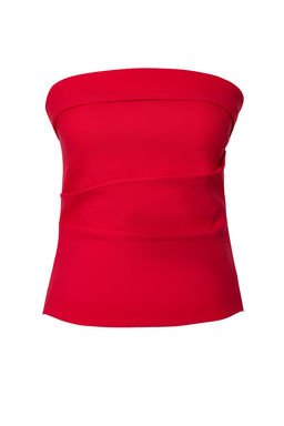 K?rm?z? Straplez Fitted Drapeli Dokuma Bluz TWOSS24BZ00348