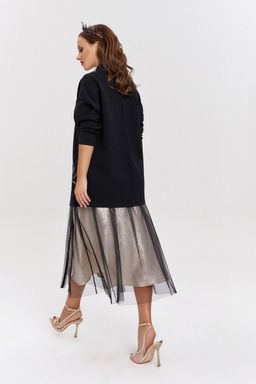 Бежевый расширенный мидиюбка из шелка и сетки с разрезом AVE RARA 3017 шампанское  фото 2