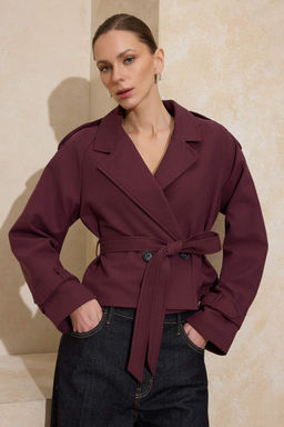 Bordo Premium Dokuma Crop Blazer Ceket TWOSS24BC00010