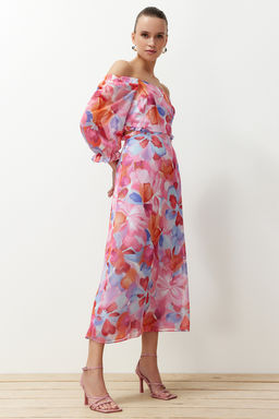 TRENDYOLMILLA Mint Cicekli Cut Out / Volan Maxi Dokuma Elbise TWOSS23EL02422  фото 3