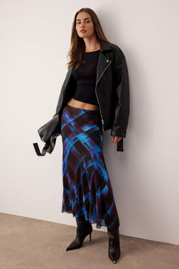 Cok Renkli Ekoseli/Kareli Sifon Astarl? Dusuk Bel Dokuma Maxi Etek TWOAW26ET00139 - Trendyolmilla фото 2