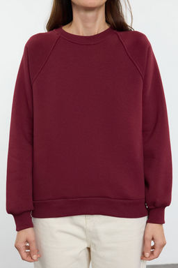 Bordo Relaxed/Rahat Kal?p Basic Reglan Kol Bisiklet Yaka Orme Sweatshirt TWOAW24SW00104