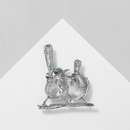 Брошь Птички парочка, цветная в серебре - Queen fair фото 2