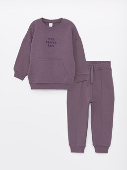 Bisiklet Yaka Uzun Kollu Bask?l? Erkek Bebek Sweatshirt ve E?ofman Alt? 2li Tak?m
