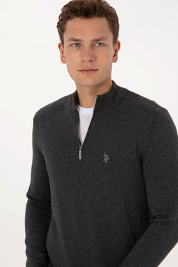Erkek Slim Fit Yar_m Fermuarl_ Antrasit Melanj Basic Kazak - U.s. polo assn фото 2