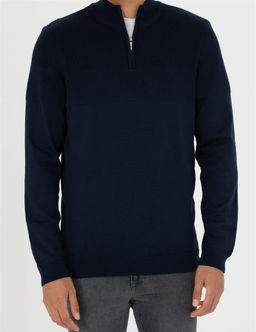 Lacivert Slim Fit Fermuarl_ Dik Yaka Triko Kazak - Pierre cardin фото 6