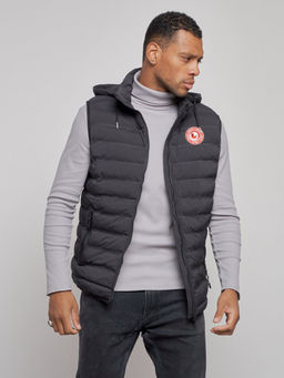 Жилетка мужская утепленная с капюшоном черного цвета 886Ch - YUNDA фото 8