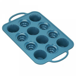 "Лагуна" Форма силиконовая для выпекания "Кекс - 12 штук" 37,3х23см h3,7см, с металлическим каркасом, с ручками, цвет - темно-бирюзовый (Китай)