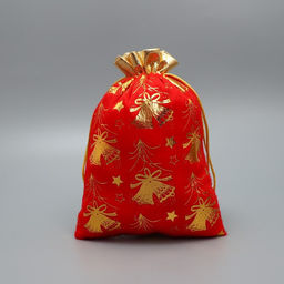 Цена за 5 шт. Мешочек подарочный плюш Золотые фейерверки, колокольчики, тиснение, 16 24 см +/- 1.5 см