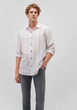 Cizgili Beyaz Gomlek - Mavi фото 2