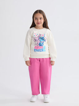 Bisiklet Yaka Stitch ve Angel Bask?l? K?z ?ocuk Sweatshirt