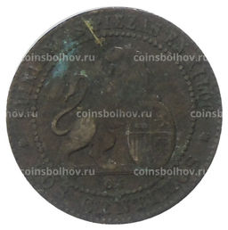 Монета 2 сентимо 1870 года Испания