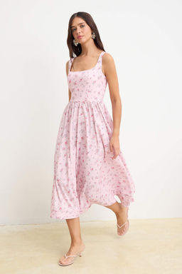 Pembe-Cok Renkli Midi Dokuma Elbise TWOSS26EL00658