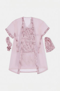 Pembe Renkli Leoplarl? Saten Dokuma 7li Pijama Tak?m?-Gecelik Ceyiz Set THMSS26PT00243