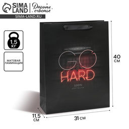 Цена за 2 шт. Пакет подарочный ламинированный, упаковка, «Go hard», L 31 х 40 х 11.5 см