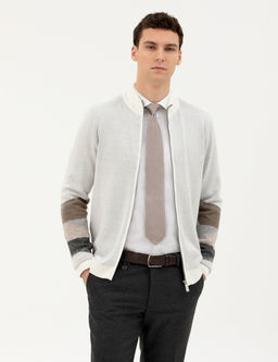 Ekru Slim Fit Fermuarl_ Triko H_rka