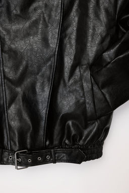 Siyah Oversize Kal?p Suni Deri Parlak Biker Ince Ceket Mont TWOAW26MO00064 - Trendyolmilla фото 3