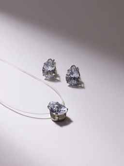 Гарнитур 2 предмета: кулон, серьги На леске капелька, цвет белый в серебре, 30 см