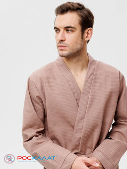 Мужской вафельный халат с планкой коричневый В-03 (21)