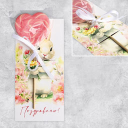 Цена за 5 шт. Открытка - комплимент под подарок «Поздравляю», цветы, 8.5 х 18 см