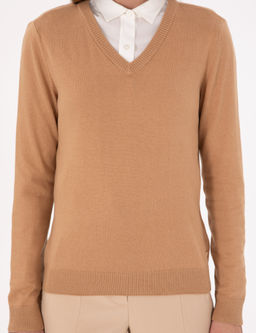Camel Slim Fit V Yaka Basic Kazak