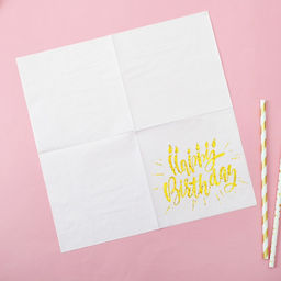 Салфетки бумажные Happy birthday, 25?25 см, 20 шт., золотое тиснение - Страна карнавалия фото 7