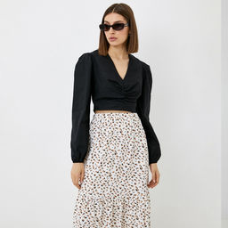 Блузка женская укороченная MIST Summer time, размер 46, чёрная