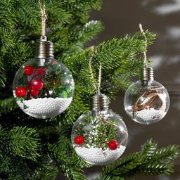 Набор ёлочных шаров Зимний лес, 3 шт, d=8 см, 1 LED, от батареек, свечение белое - Luazon lighting фото 3