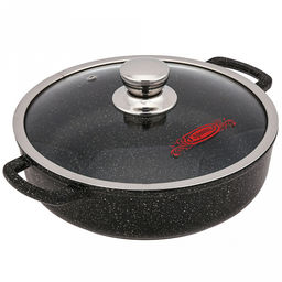 Жаровня с антипригарным покрытием 3,0л, д26см "Гранит Induction", h7см, s0,4см, литые ручки, стеклянная крышка с пароотводом, подарочная упаковка (Россия) Подходит для всех видов плит, включая индукционную.