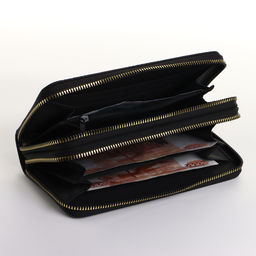 Кошелёк женский на молниях, 19×4×10.5 см, текстурный, чёрный