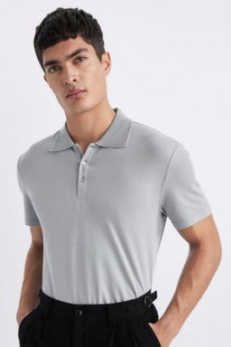 Slim Fit Dar Kesim K?sa Kollu Pamuklu Basic Duz Polo Tisort