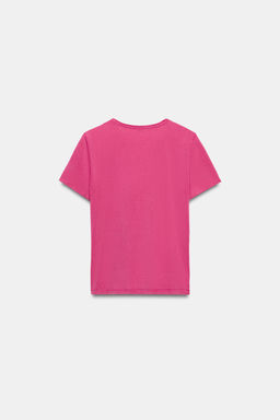 CAMISETA LAVADA MANGA CORTA / Fucsia