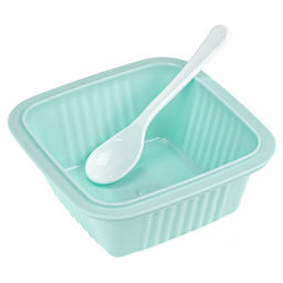 Ланч-бокс для продуктов пластмассовый Фреш 0,55л, 14х14см h8,5см, с ложкой 13см, крышка прозрачная, с клипсами, с уплотнителем, цвета в ассортименте: персиковый, голубой, зеленый (Китай) - Домашняя мода фото 2