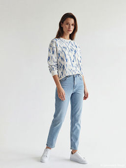 Bisiklet Yaka Desenli Kad?n Sweatshirt Tunik