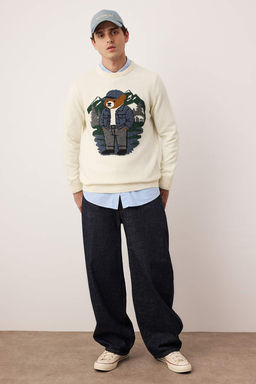 Ekru Regular Bisiklet Yaka Animal Kazak TMNAW26KZ00007 - Trendyolmilla фото 4