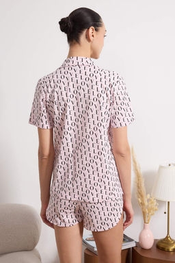 Pembe %100 Pamuklu Slogan Desenli Cepli Orme Pijama Tak?m? THMSS26PT00052