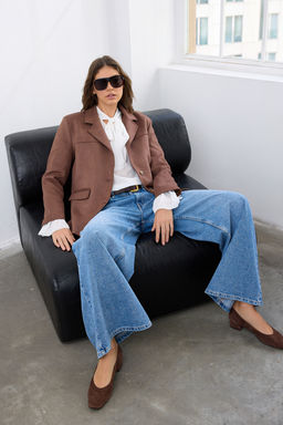 Koyu Kahverengi Rahat Kal?p Dokuma Suet Blazer Ceket TWOAW26BC00001