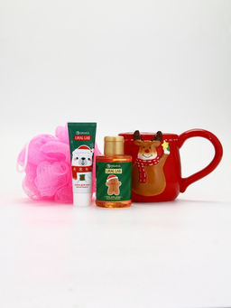 Подарочный набор новогодний Олень, гель для душа, кружка, мочалка и крем для рук, URAL LAB