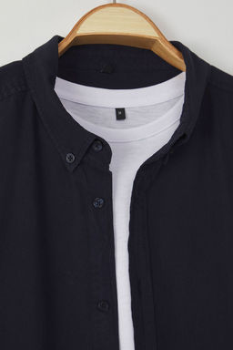 TRENDYOL MAN Lacivert Regular Fit Keten Gorunumlu Buyuk Beden Gomlek TMNSS24AX00006 - Trendyolmilla фото 3