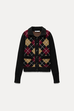 DIAMOND PATTERN KNIT CARDIGAN - Zara фото 4