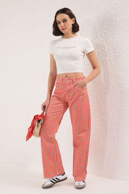 K?rm?z? Potikareli Yuksek Bel Wide Leg Jeans TWOSS25JE00307