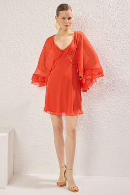 TRENDYOLMILLA Cok Renkli A-Kesim F?rf?rl? Astarl? Sifon Dokuma K?sa S?k Elbise TPRSS25EL00220  фото 8