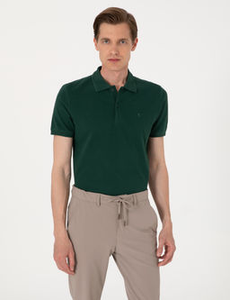 Koyu Ye_il Slim Fit %100 Pamuk Polo Yaka Basic Ti__rt
