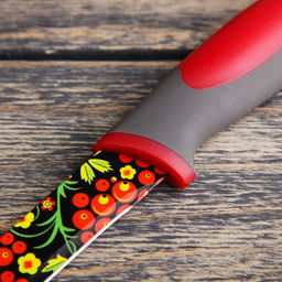 Нож кухонный с антиналипающим покрытием Доляна Русский узор, лезвие 12 см  фото 2