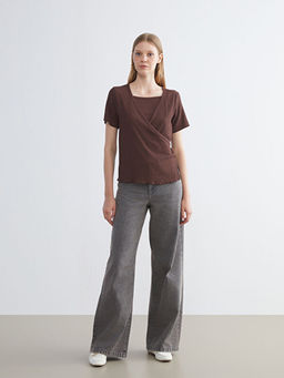 Kruvaze Yaka Dokulu Bluz