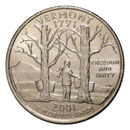 Монета 25 центов 2001 года D Штаты и территории - Вермонт