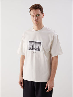 Bisiklet Yaka Bask?l? Penye Erkek Ti??rt