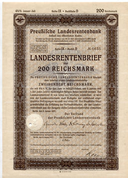 Облигация 4,5% 200 рейхсмарок 1937 года Германия